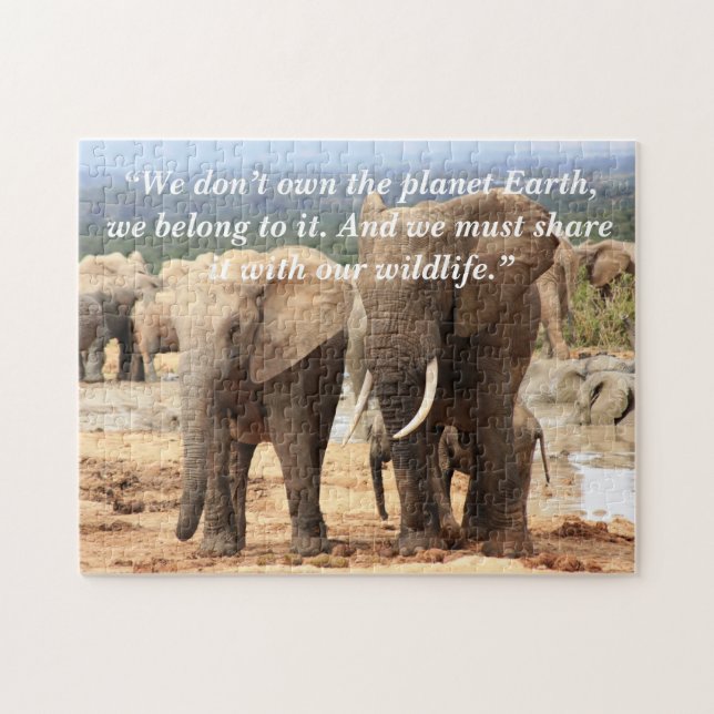 Custom Slogan/Conservation Elephant Siblings Jigsaw Puzzle (Horizontal)