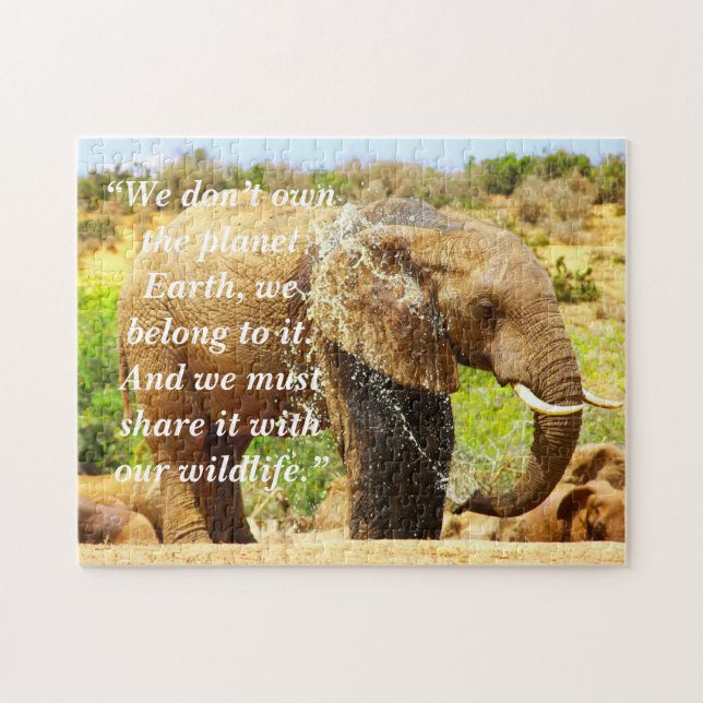 Custom Slogan/Conservation Elephant Splash Jigsaw Puzzle (Horizontal)