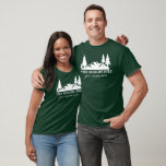 Custom Slogan Hiking, Camping, Outdoorsy T-Shirt<br><div class="desc">This graphic tee has illustrations of hilly landscape with evergreen trees in white,  and is ready to be personalised with your own custom text.</div>