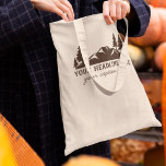 Custom Slogan Hiking, Camping, Outdoorsy Tote Bag<br><div class="desc">Create a custom souvenir or a personalise gift when you personalise this tote with your own text. It has a spot for custom headline in bold lettering, and below a subheading in script lettering. The brown text matches the graphic in brown depicting a rocky outcropping with some evergreen trees for...</div>