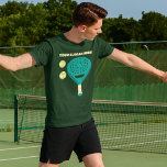 Custom Slogan Padel Tennis Racket and Balls T-Shirt<br><div class="desc">Add a funny slogan,  the name of your own padel tennis team,  or personalise with your favourite player's name. This graphic tee features an illustration of a padel tennis racket along with two padel balls and is ready to be customised with your own text above in cream coloured lettering.</div>