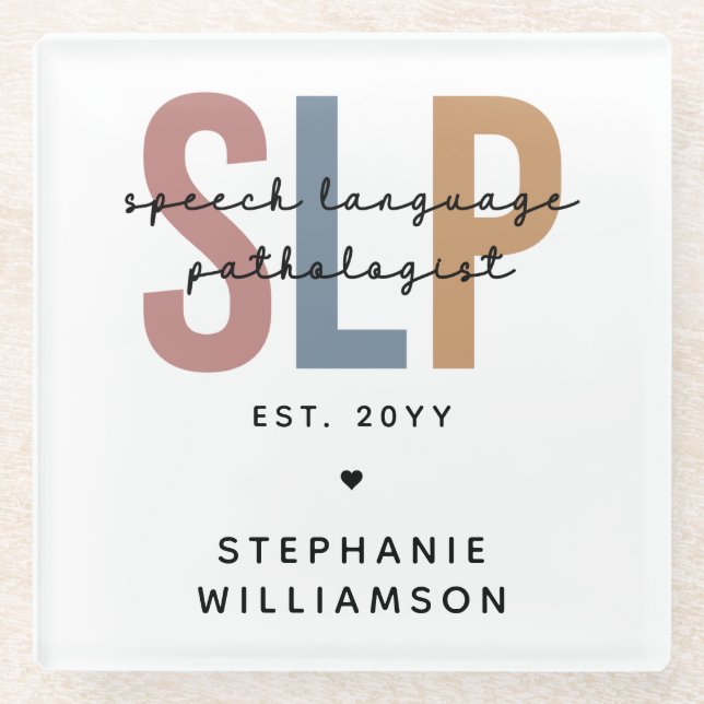Custom SLP Speech Language Pathologist Glass Coaster (Front)