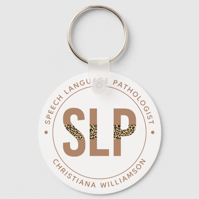 Custom SLP Speech Pathologist Leopard Print Gifts Key Ring (Front)