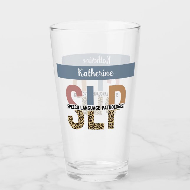 Custom SLP Speech Pathologist Leopard Print Glass (Front)