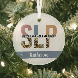 Custom SLP Speech Pathologist Leopard Print Glass Tree Decoration