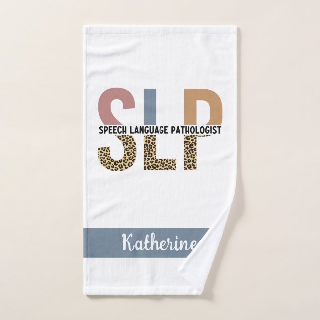 Custom SLP Speech Pathologist Leopard Print Hand Towel (Hand Towel)
