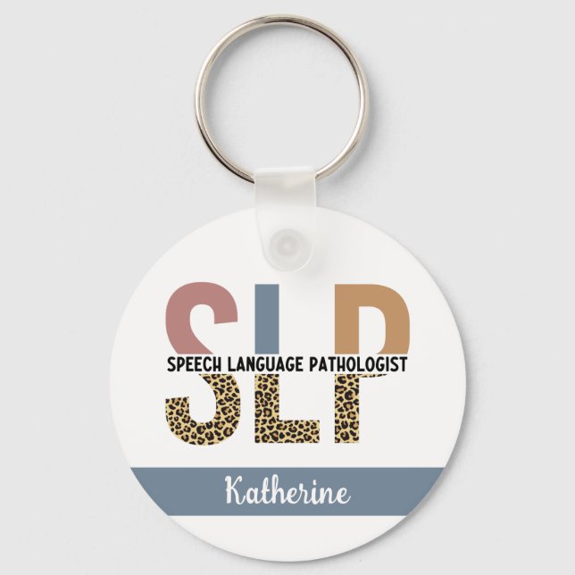 Custom SLP Speech Pathologist Leopard Print Key Ring (Front)