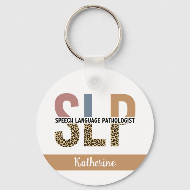 Custom SLP Speech Pathologist Leopard Print Key Ring (Front)