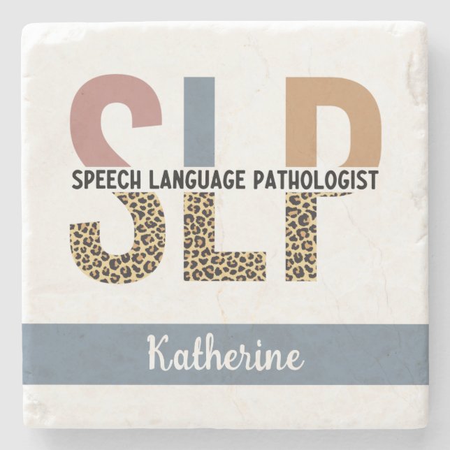 Custom SLP Speech Pathologist Leopard Print Stone Coaster (Front)