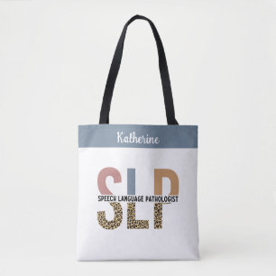 Custom SLP Speech Pathologist Leopard Print Tote Bag