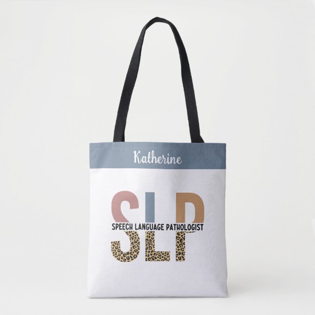 Custom SLP Speech Pathologist Leopard Print Tote Bag (Front)