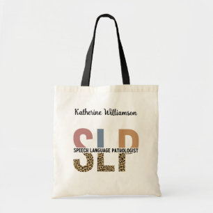 Custom SLP Speech Pathologist Leopard Print Tote Bag