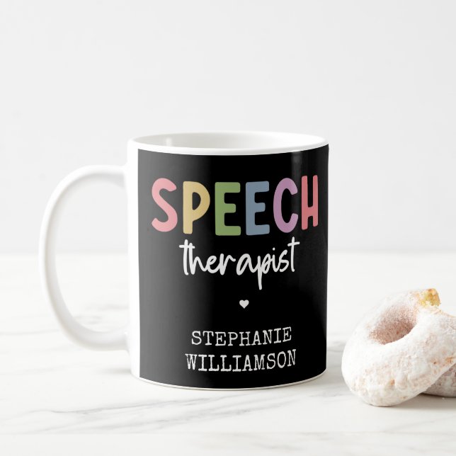 Custom SLP Speech Pathologist Speech Therapist Coffee Mug (With Donut)