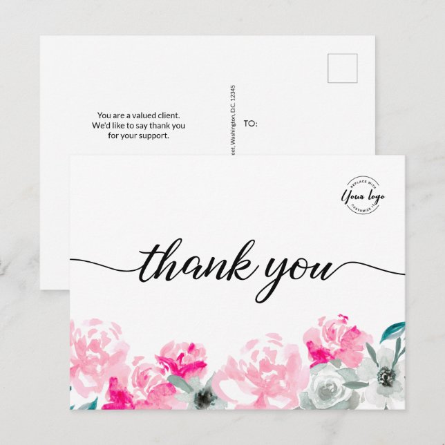 Custom Small Business logo Watercolor Floral  Postcard (Front/Back)