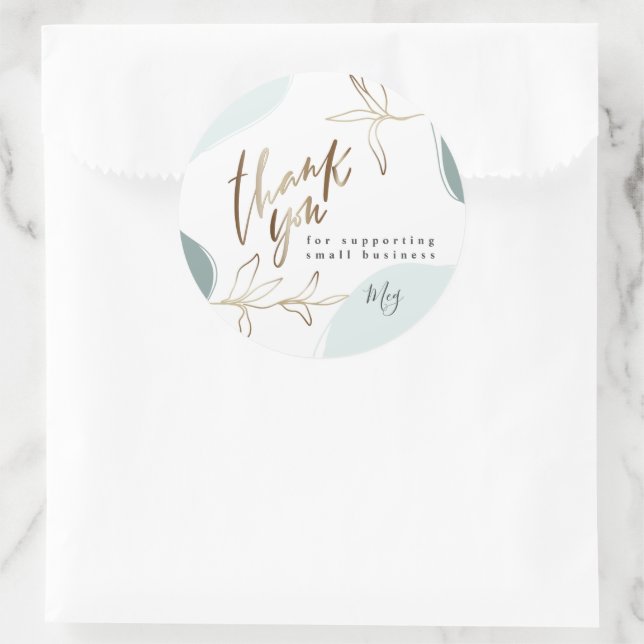 Custom Small Business Mint & Moss Thank You Classic Round Sticker (Bag)