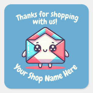 Custom Small Business Name Cute Mail Thank You  Square Sticker