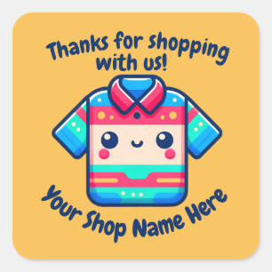 Custom Small Business Name Kawaii Shirt Seller Square Sticker