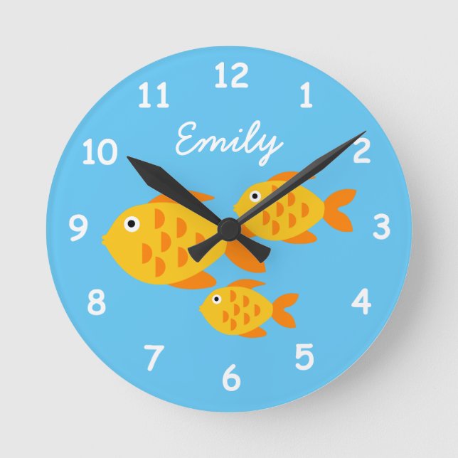 Custom small kid's wall clock with cute goldfish (Front)