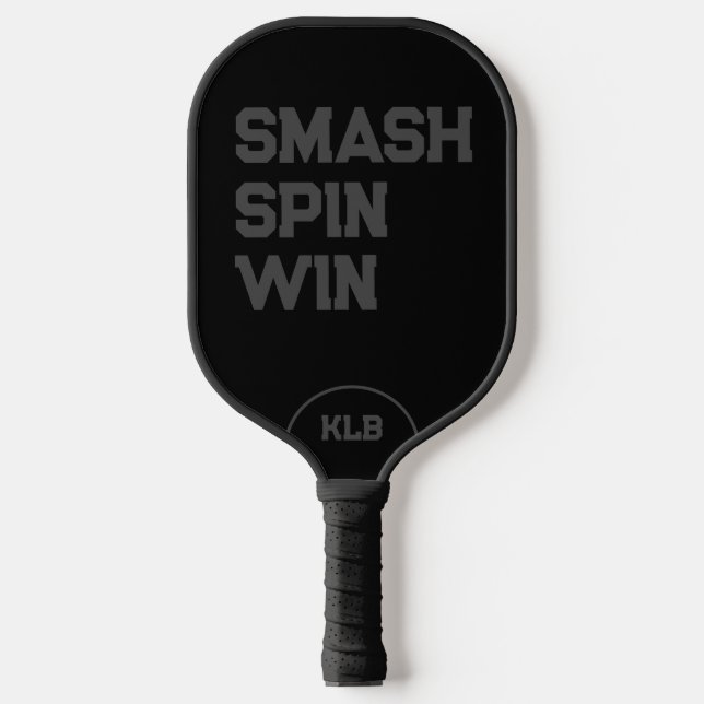 Custom Smash, Spin, Win Black Monogram Pickleball Paddle (Front)