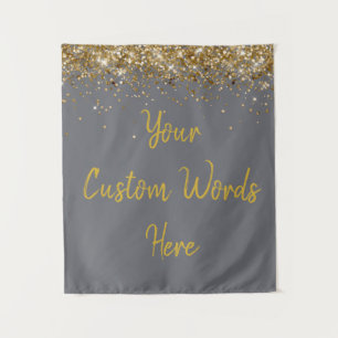 Custom Smoke Grey Gold Birthday Party Photo Booth Tapestry
