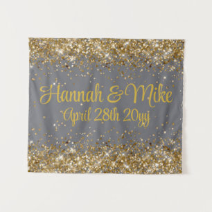 Custom Smoke Grey & Gold Wedding Photo Booth Prop Tapestry