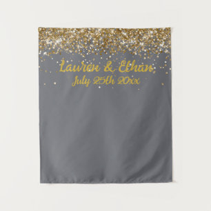 Custom Smoke Grey Grey & Gold Wedding Photo Booth Tapestry