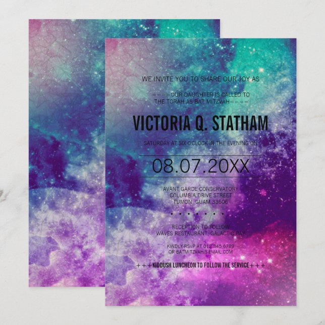 Custom Smokey Galaxy Bat Mitzvah Party Invite (Front/Back)