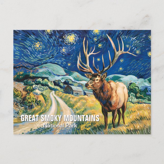 Custom Smoky Mountains Van Gogh Cataloochee Elk  Postcard (Front)