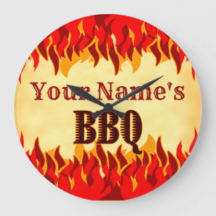 Custom Smouldering BBQ with Red Flames Wall Clock