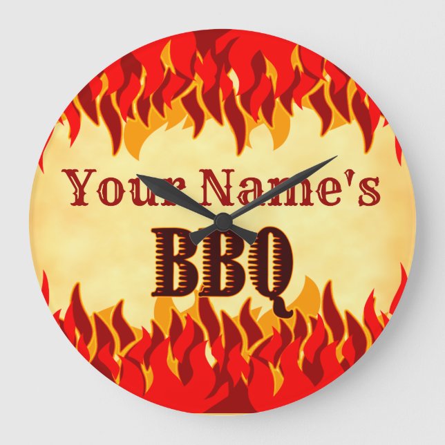 Custom Smouldering BBQ with Red Flames Wall Clock (Front)