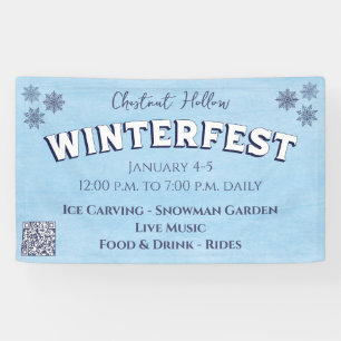Custom Snowflake Blue QR Code Winter Festival  Banner