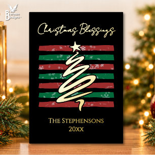 Custom Snowflake Stripe Christmas Blessings Family Foil Holiday Card