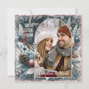 Custom Snowflakes & Chic Botanical Holiday Wreath Card