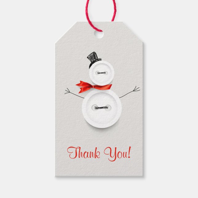 Custom Snowman Button Thank You Tag  (Front)