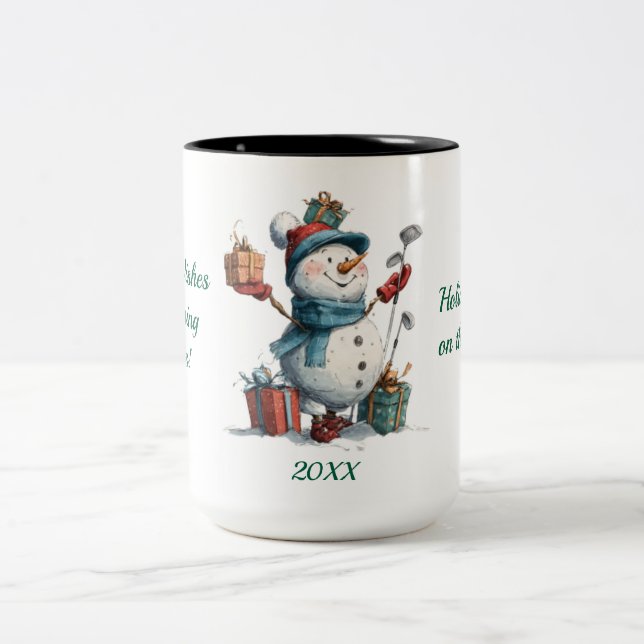 Custom Snowman Golfer Holiday Mug (Center)