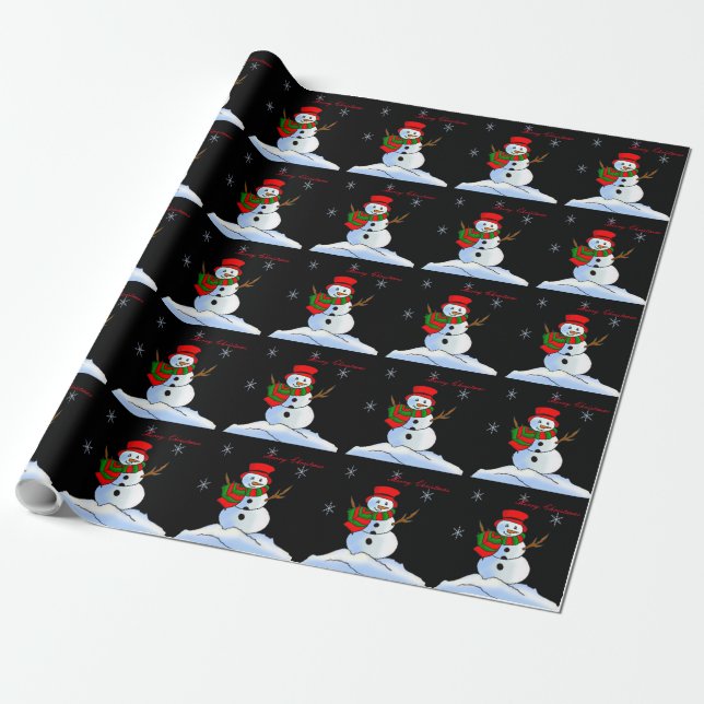 Custom snowman on snow and snowflakes wrapping paper (Unrolled)