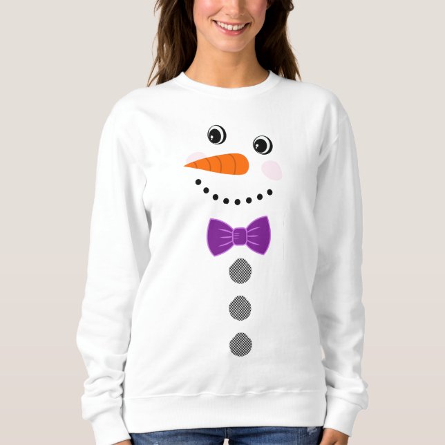Custom Snowman Purple Bowtie Black Buffalo Buttons Sweatshirt (Front)