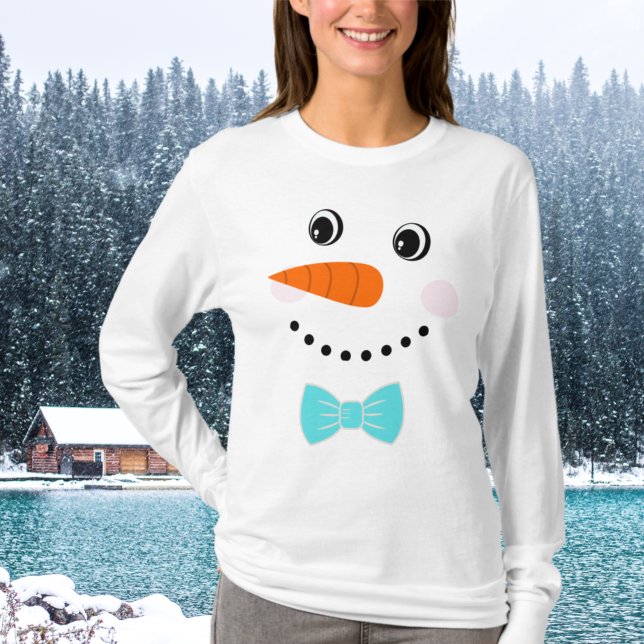 Custom Snowman Teal Blue Bowtie T-Shirt (Creator Uploaded)