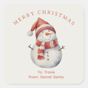 Custom Snowman watercolor Christmas vibe gift Square Sticker