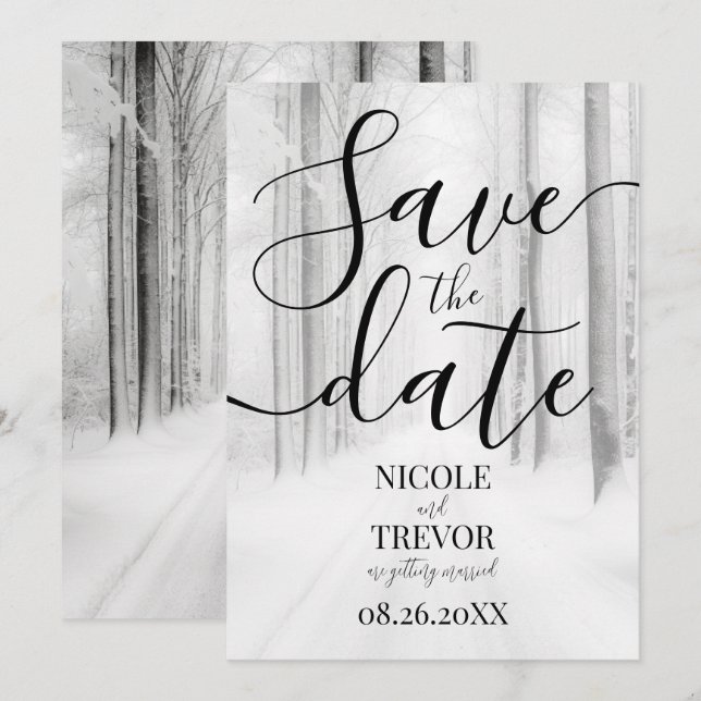 Custom Snowy Road Winter Wedding Save The Date (Front/Back)