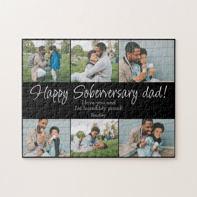 Custom Sober Anniversary Dad 6 Photos Personalised Jigsaw Puzzle (Horizontal)