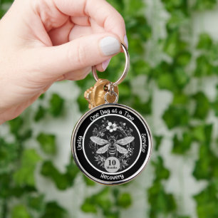 Custom Sobriety Anniversary Gift - Bee and Floral Key Ring