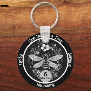 Custom Sobriety Anniversary Gift - Bee and Floral Key Ring