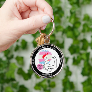 Custom Sobriety Milestone Gift – Trans Pride Key Ring