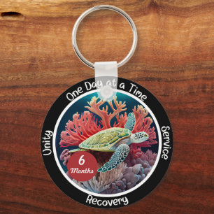 Custom Sobriety Recovery Milestone Gift - Turtle Key Ring