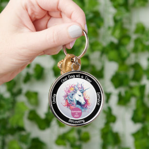 Custom Sobriety Recovery Milestone Gift - Unicorn Key Ring