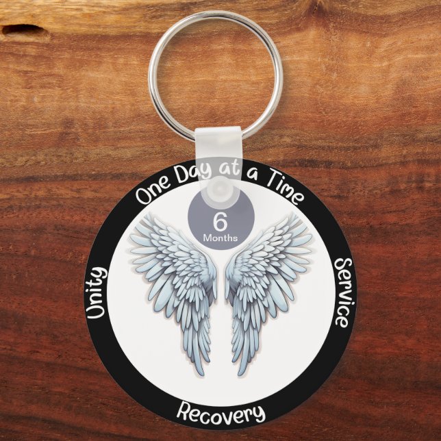 Custom Sobriety Recovery Milestone Gift - Wings Key Ring (Front)