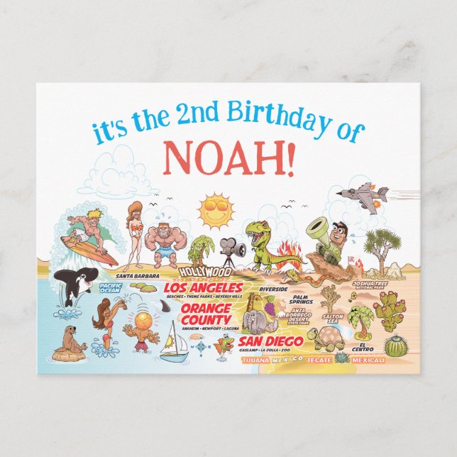 Custom SoCal Birthday Invitation Postcard (Front)