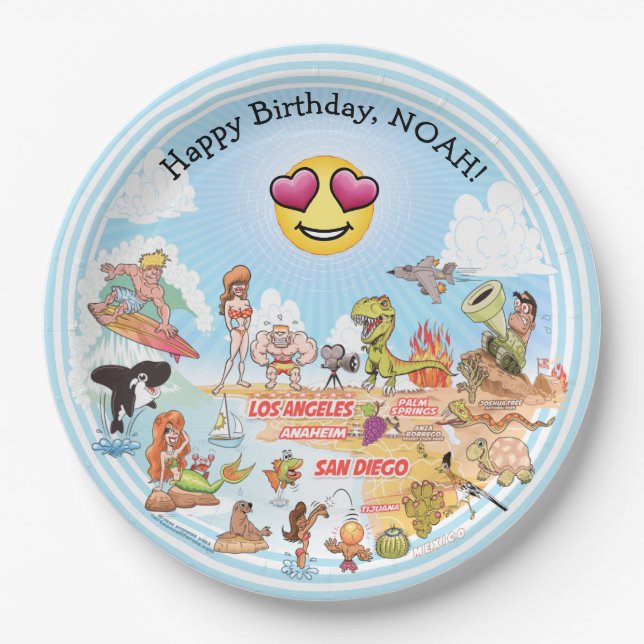 Custom SoCal Birthday Paper Plate (Front)