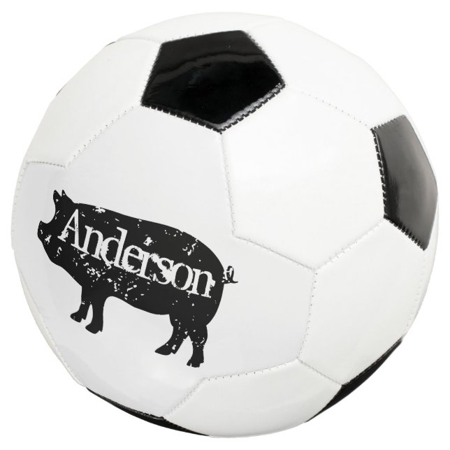 Custom soccer ball with vintage black pig logo (Three Quarter)